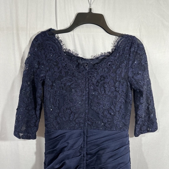 NWT $608 La Femme [ 10 ]‎ Sparkle Lace Trumpet Gown in Navy Blue - Picture 14 of 15